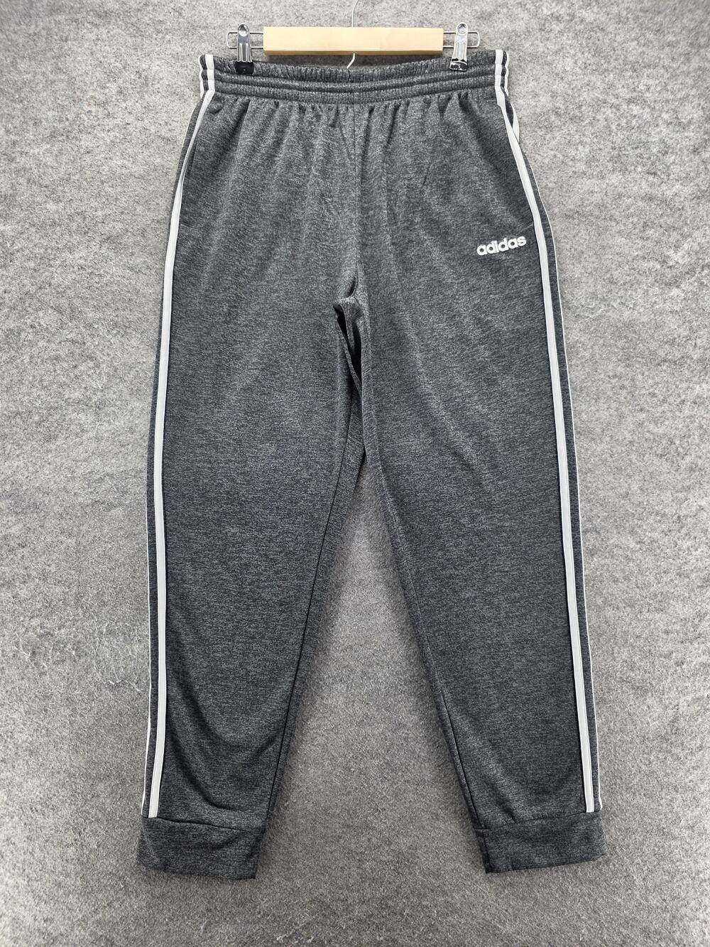 Adidas Pants Mens L Gray Jogger Fleece Elastic Waist Stretch Side Stripe Pockets